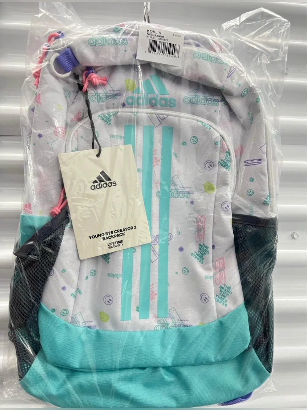 adidas Backpack - Brand New Aqua / Light Purple / White